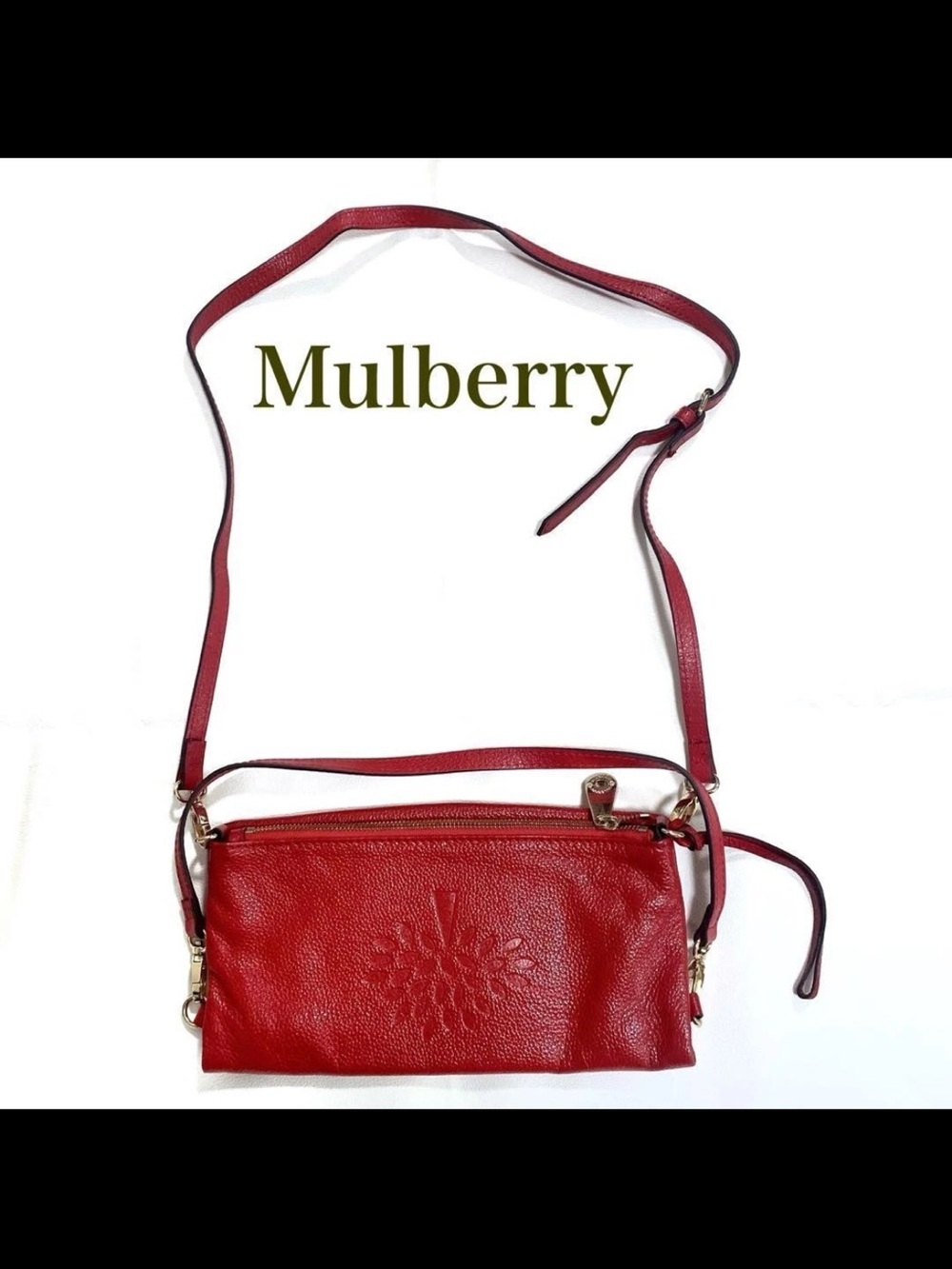 Mulberry Red Pebbled Leather Crossbody Bag with Gold Hardware